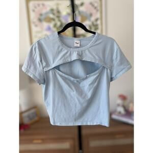 Aritzia TNA Talula National Athletics Blue Cut Out Short Sleeve Crop Top Size XL